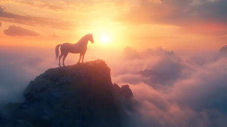 黎明中的光之马