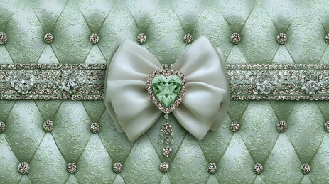 浅绿色皮革上的宝石蝴蝶结