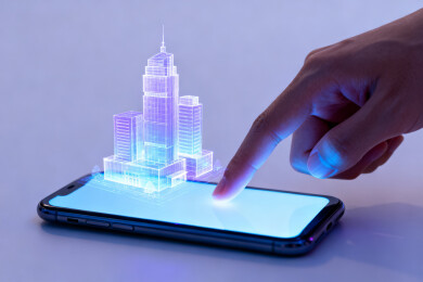 手机触屏显示建筑模型科技感