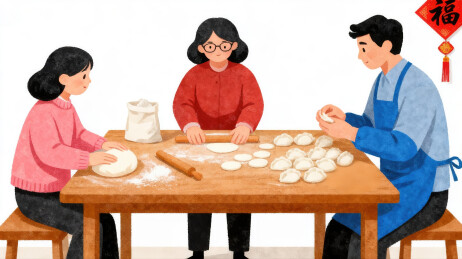新年包饺子场景插画
