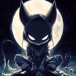 月夜下猫耳暗黑角色显神秘氛围