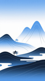 山水亭台水墨意境图