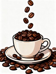 咖啡豆装满咖啡杯
