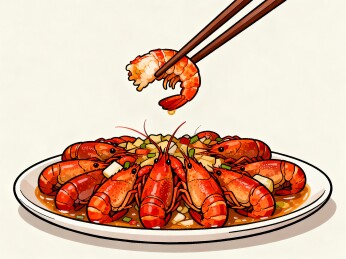 盘中虾子筷子夹起
