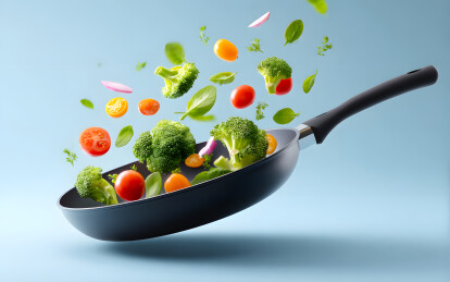 蔬菜在平底锅里翻腾