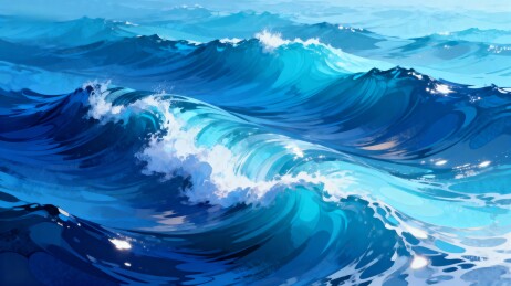 海浪翻滚蔚蓝景象充满活力