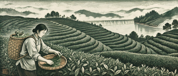 采茶女在茶园劳作