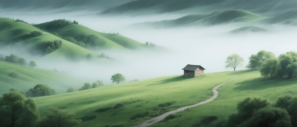 雾中绿野小屋
