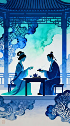 亭中对酌茶香氤氲中式意境