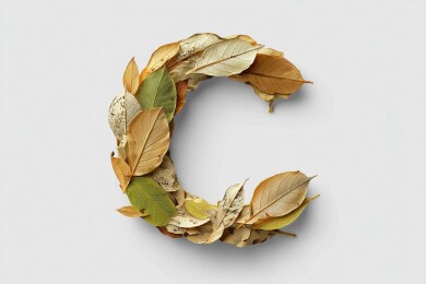 秋天枯黄树叶组成的英文大写字母C图案扁平