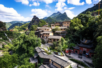 航拍望仙谷山间古村落旅行