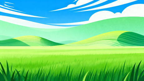 蓝天白云下的绿色山丘风景