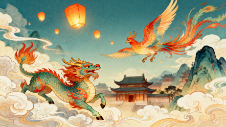 祥龙瑞凤夜空飞舞