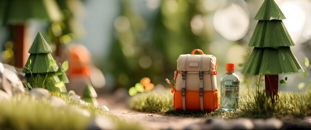 户外小径上的橙色登山背包