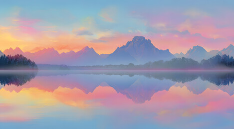 湖面倒影下的雪山