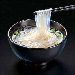 玻璃碗面条热气美食展示场景