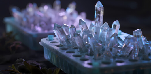 晶簇在托盘中发光