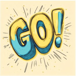 黄蓝炫彩“GO”字图案