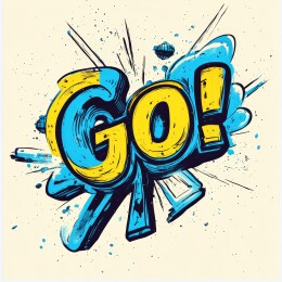 黄蓝炫彩“GO”字图案