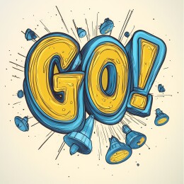黄蓝炫彩“GO”字图案