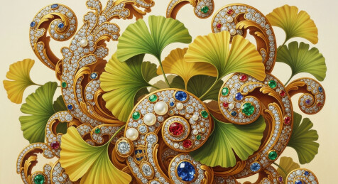 宝石镶嵌银杏叶装饰画