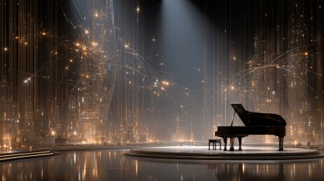 舞台上的华丽钢琴场景