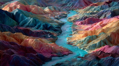 彩色峡谷河流蜿蜒穿行壮丽景观