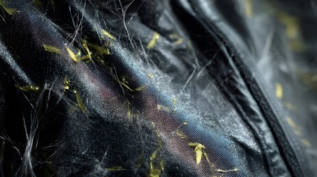 黑色织物上的细毛与碎屑特写