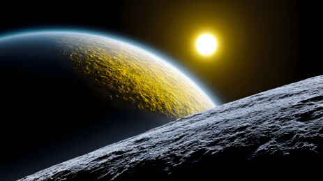 太阳照亮星球与月球表面