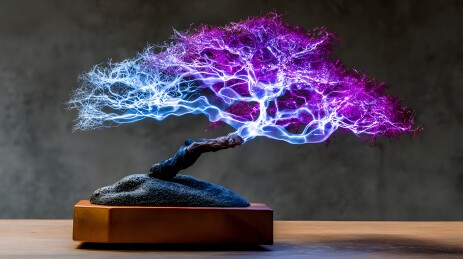 紫蓝光效盆景树艺术装置
