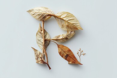 秋天枯黄树叶的英文大写字母R图案扁平背景