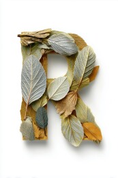 秋天枯黄树叶的英文大写字母R图案扁平背景