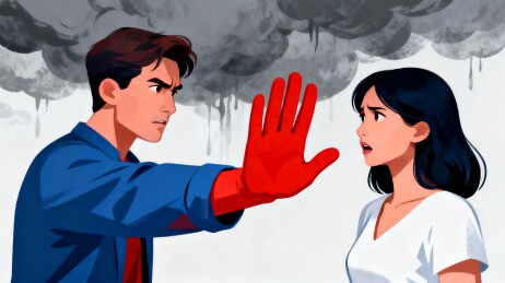 男女角色红手套阻拦场景