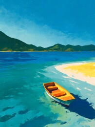 海边孤舟停靠静谧海滩