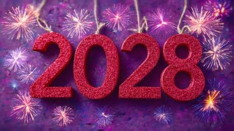 红色2028数字烟花特写静物高清图片