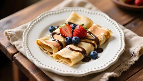 草莓蓝莓巧克力可丽饼美食图