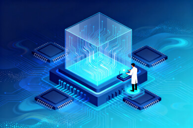 科技研发人员操作芯片电路