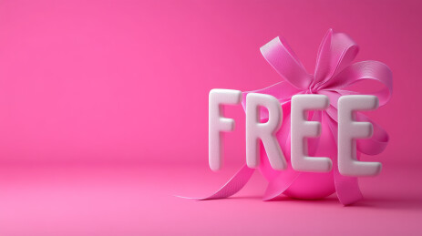粉红丝带环绕FREE字的赠品促销设计