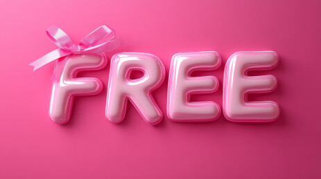 粉红丝带环绕FREE字的赠品促销设计
