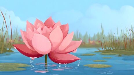 粉色莲花池中绽放 唯美水景