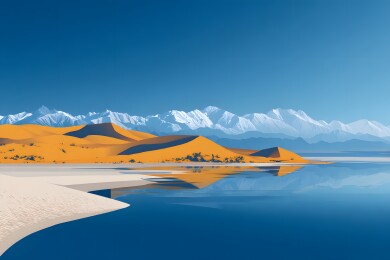 沙漠湖泊雪山蓝天风光