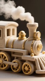 白色蒸汽火车模型喷出白色烟雾