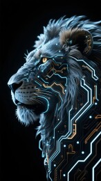 科技风格狮子头侧面特写展示电路纹理细节