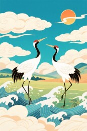 双鹤水浪插画