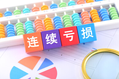 金融办公用品上放着文字积木连续亏损