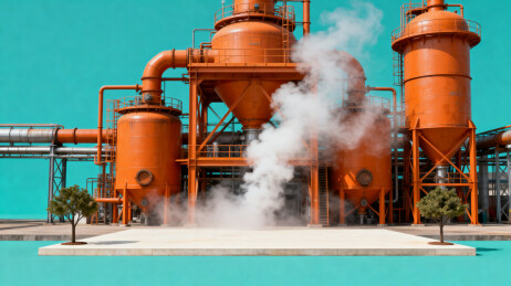 橙色工业厂区烟囱冒烟