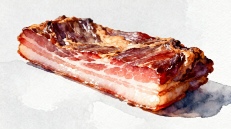 煎制五花肉特写