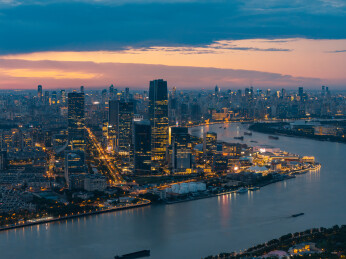 航拍上海徐汇滨江夜景