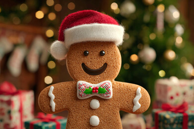 戴着圣诞帽的姜饼人