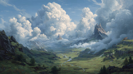 厚重的云层下连绵的山脉